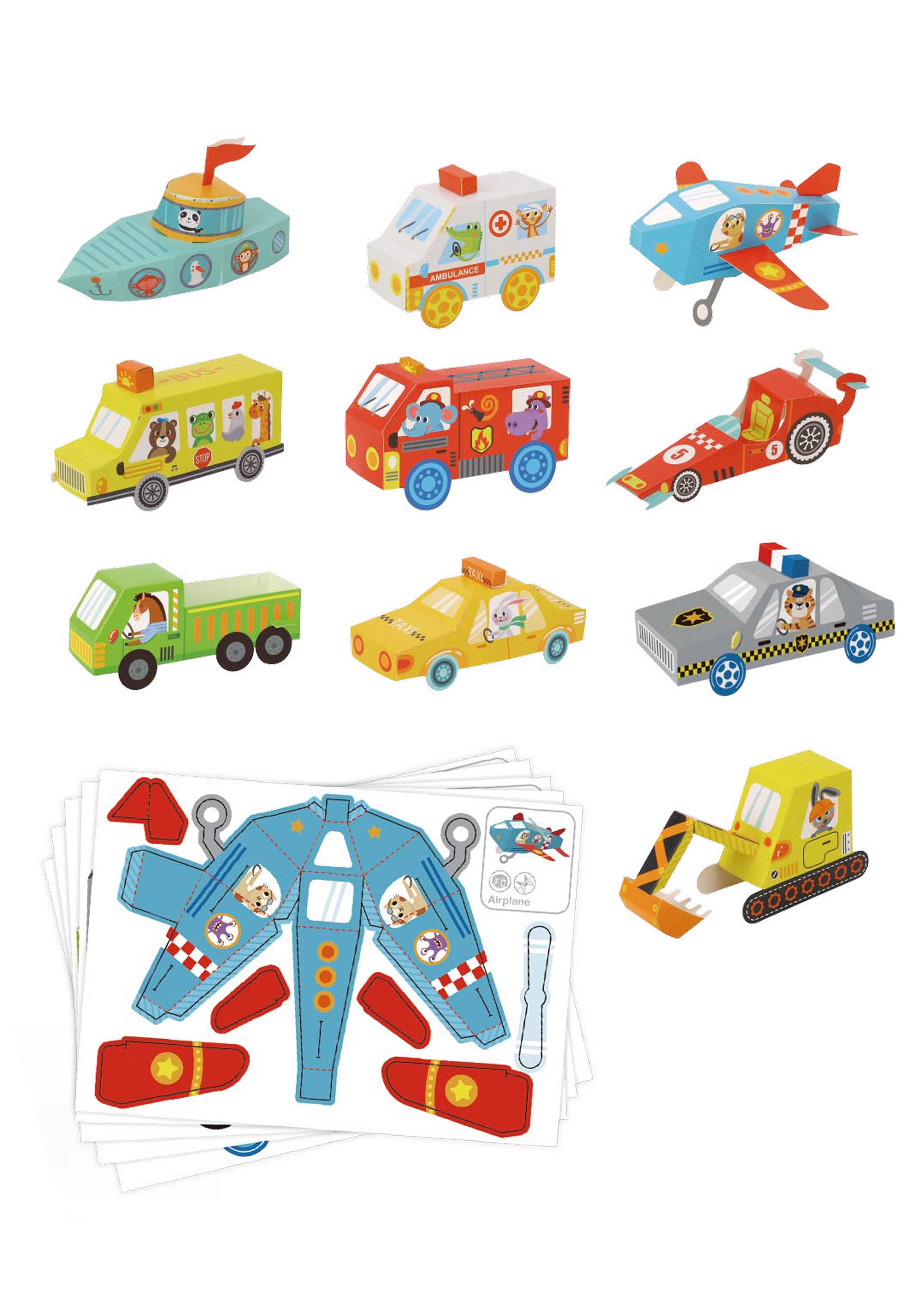 3D Origami Paper Kit - Transportations